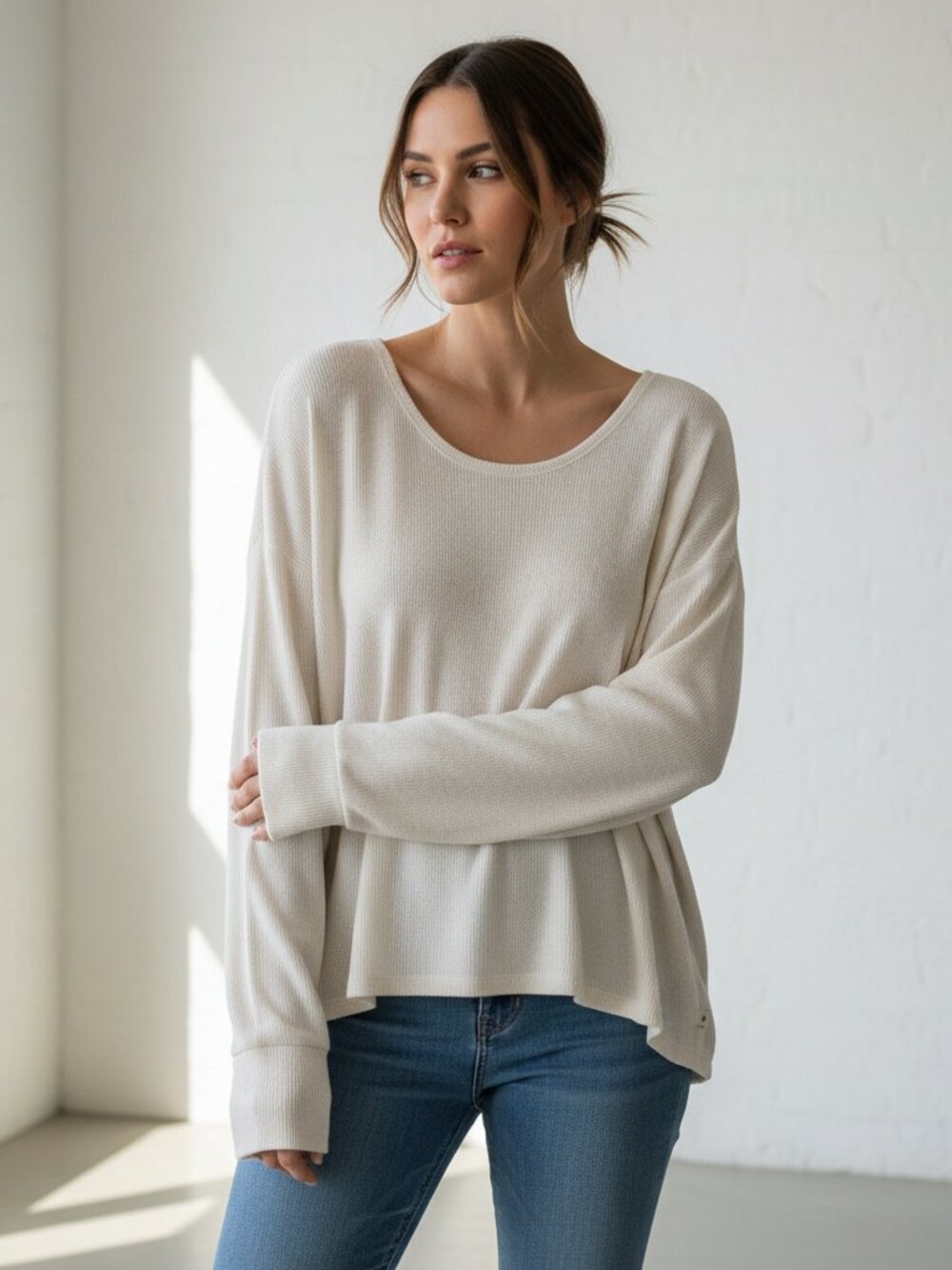 Jessica Simpson Active L Cream Ivory Knit Top Shirt Slouchy XL Minimalist Boho